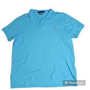 Polo Ralph Lauren Men's XL Light Blue Custom Fit‎ Short Sleeve Polo Shirt Cotton